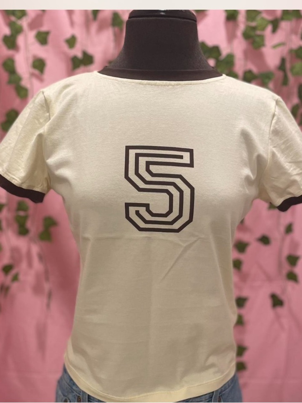 Motel Rocks Cream Ringer Tee with Black Number 5
